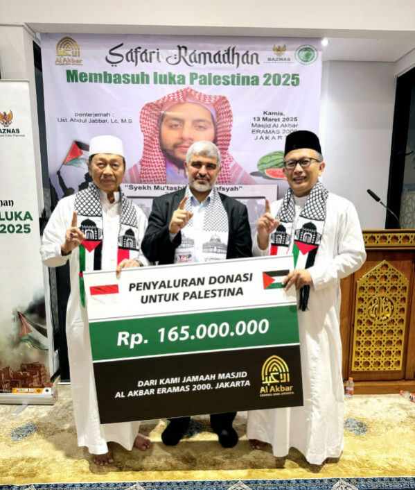 Jamaah Masjid Al Akbar Eramas 2000 Jakarta Salurkan Donasi Rp 165 Juta untuk Palestina