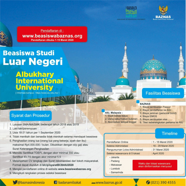 BAZNAS Buka Peluang Beasiswa S1 ke Albukhary International University